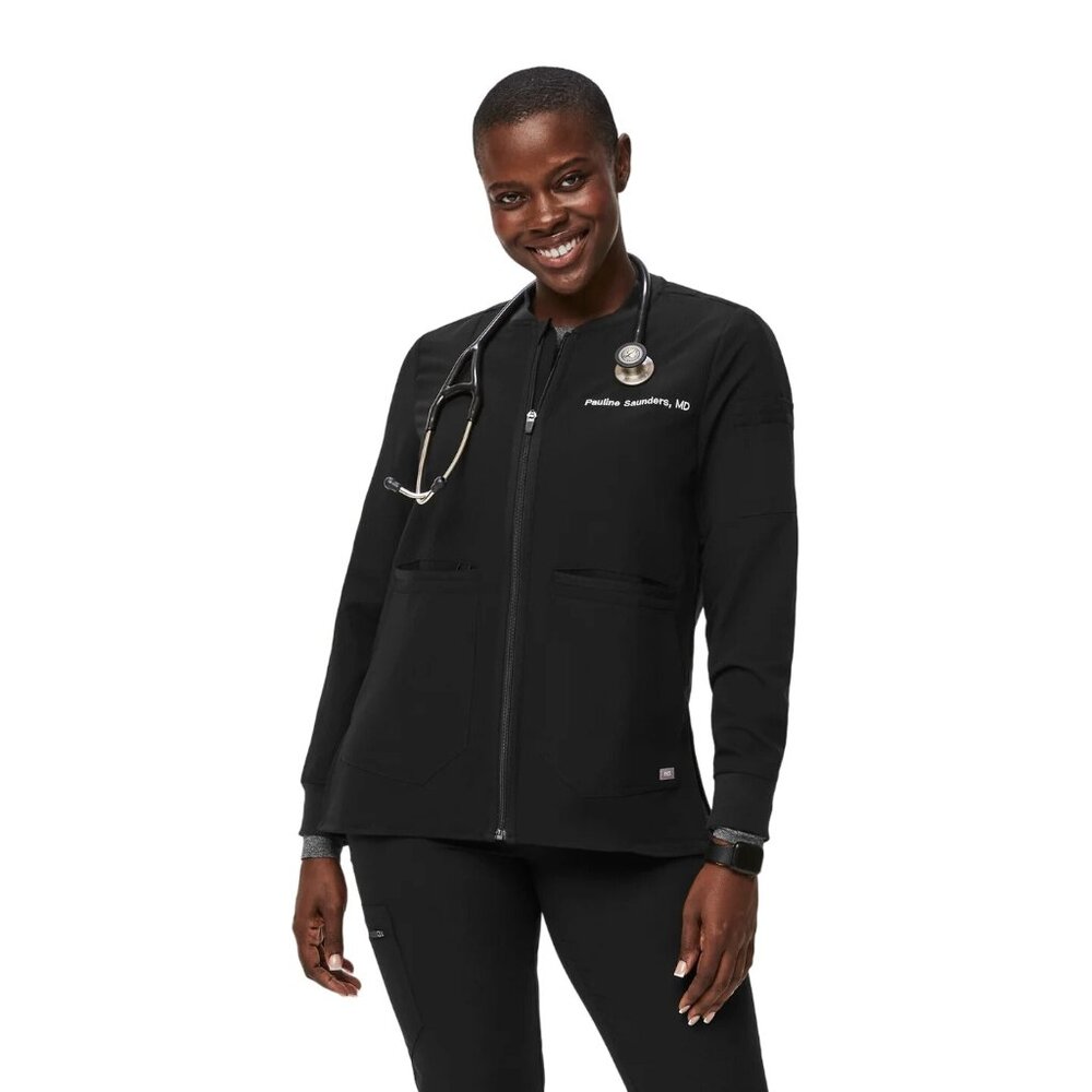 Figs Black Bellery Scrubs Full Zip Bomber Jacket Womens Size Small NEW